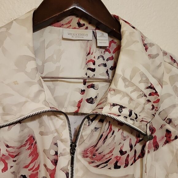 Weekends By Chico's Women's Sleeveless Abstract Print Vest Size pink Zip - Picture 2 of 7